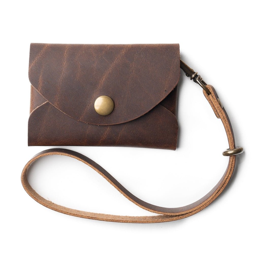 Ezanex Brown Leather Snap Closure Card Wallet with Wrist Strap