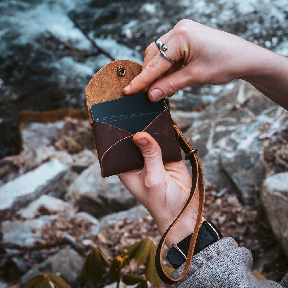 Ezanex Brown Leather Snap Closure Card Wallet with Wrist Strap - Image 2