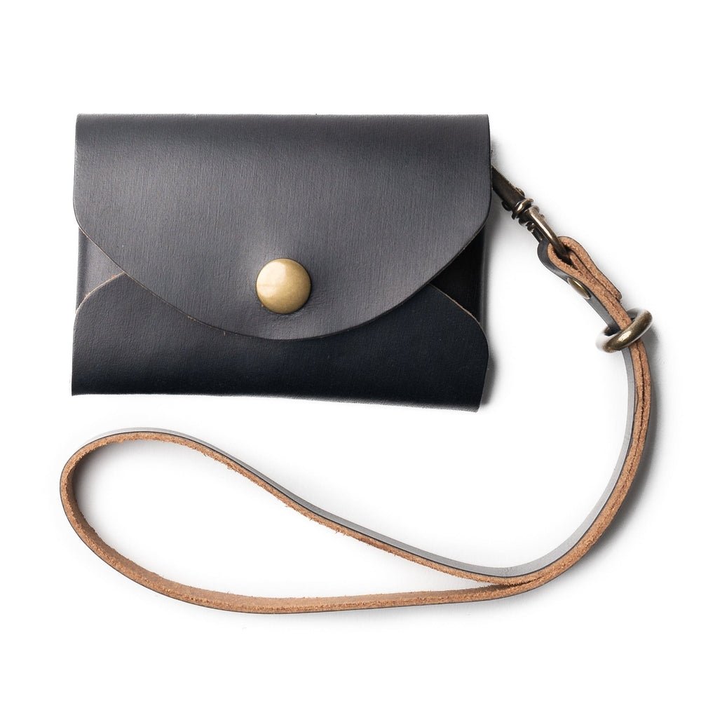 Ezanex Black Leather Snap Closure Card Wallet with Wrist Strap