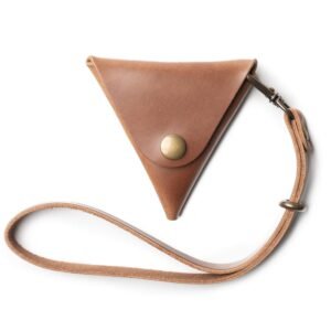 Ezanex Tan Leather Triangle Coin Pouch with Wrist Strap